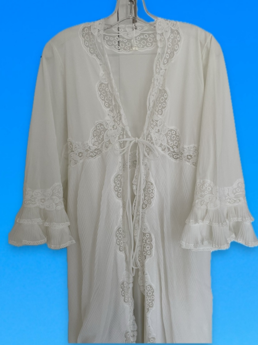 🇮🇹 Vintage Biancheria Italian Ivory Lace Luxury Premium Maxi Robe Tie Closure M